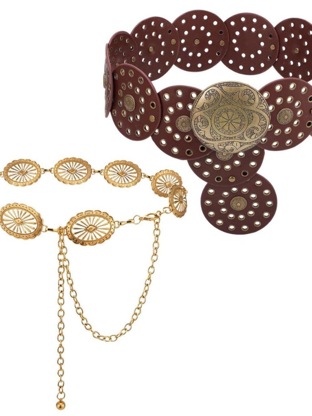 2 Pcs Western Concho Belts for Woman, Adjustable Boho Disc Waist